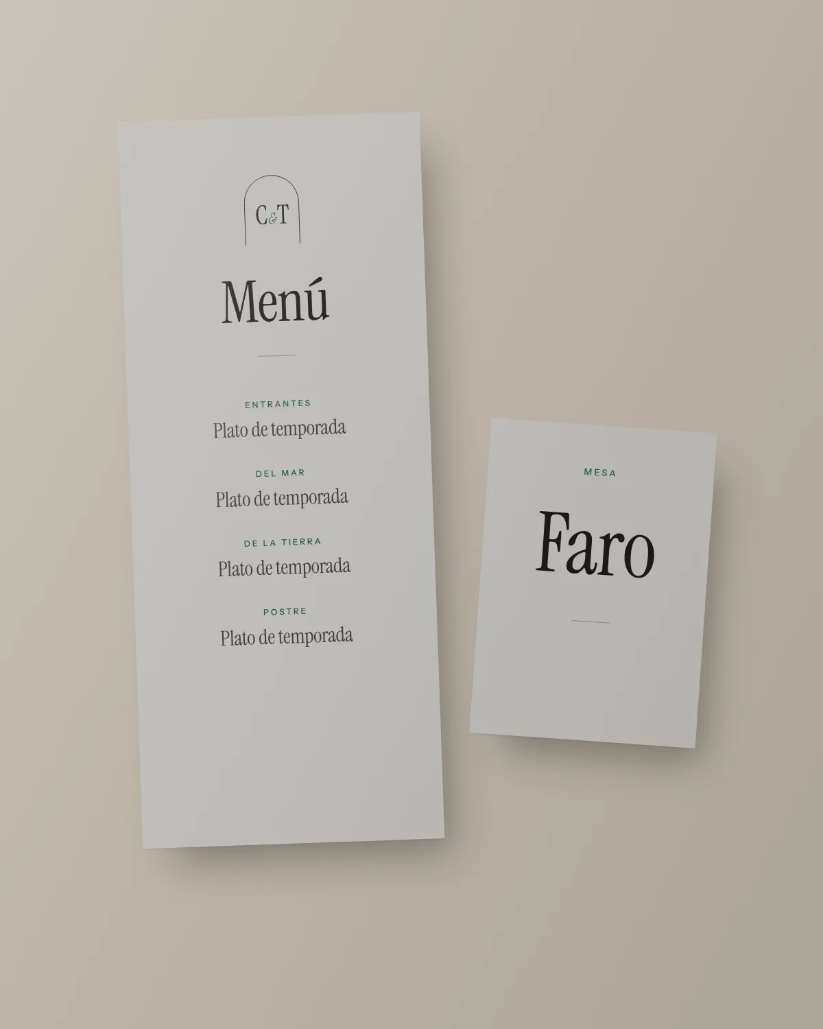 Diseño conceptual: minuta de boda y número de mesa